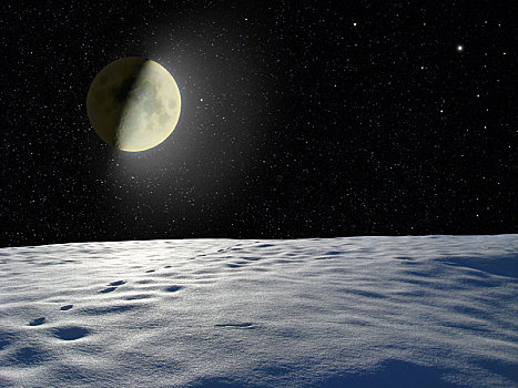 月亮,发光,靠近,表面,未知,星球