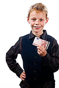男孩,8岁,10欧元,钞票,手
