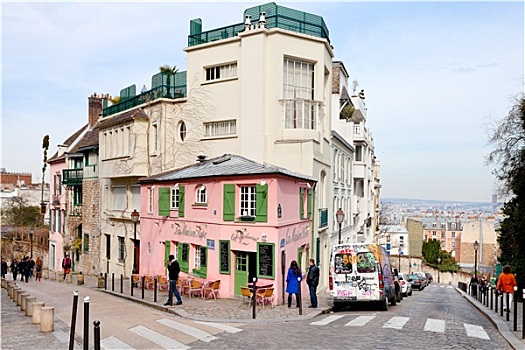 粉色,房子,历史,小酒馆,蒙马特尔,巴黎
