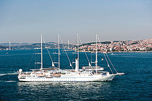 航行,游轮,船,博斯普鲁斯海峡,桥,背影,伊斯坦布尔,土耳其