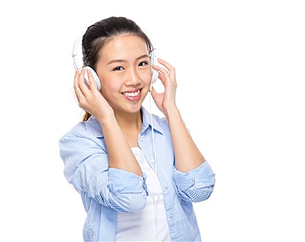 亚洲人,美女,听,头戴式耳机