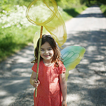 5岁,女孩,穿,蝴蝶,翼,乡村