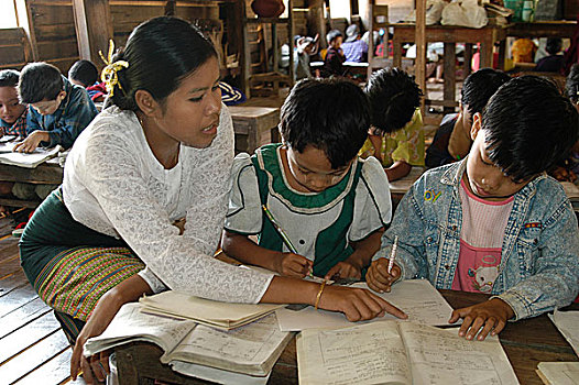 女性,教师,小孩,数学,公式,分数,北方,乡村,地区,缅甸,联合国儿童基金会,政府,学校,形状,健康,生活方式,艾滋病毒,艾滋病,预防,教育