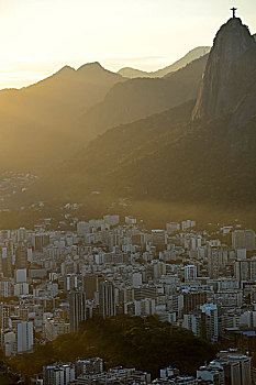 日落,耶稣山,耶稣,救世主,顶端,里约热内卢,巴西,南美
