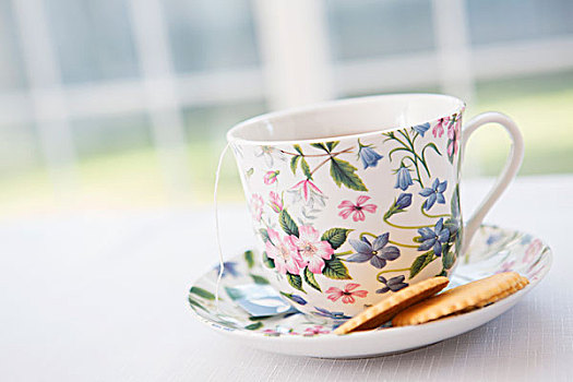 茶杯,漂亮,花,杯碟,饼干,棚拍