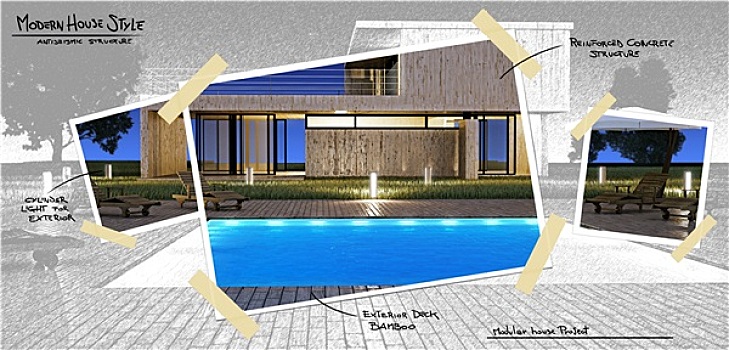 现代住宅,游泳池