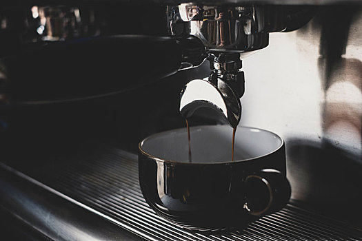特写,黑色,大杯,浓缩咖啡机