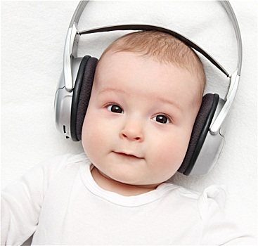 婴儿,头戴式耳机,卧,背影