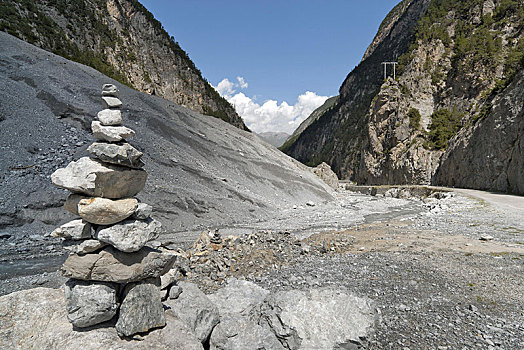 累石堆,靠近,山谷,恩格达恩,白云岩,恩加丁,瑞士,欧洲