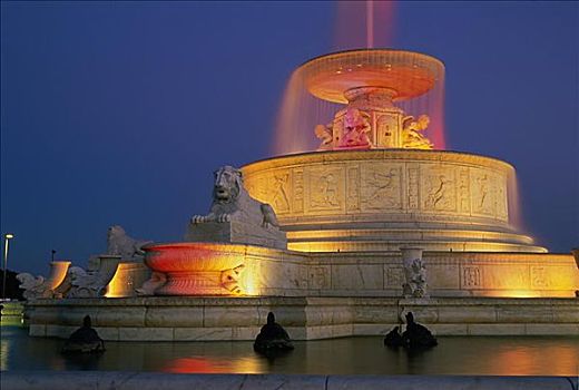纪念,喷泉,岛,公园,底特律,密歇根,美国