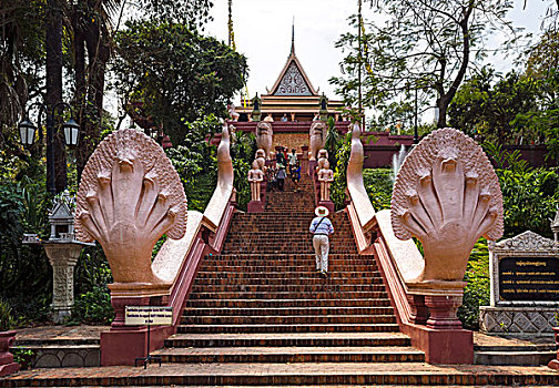 入口,寺院,金边,柬埔寨,亚洲
