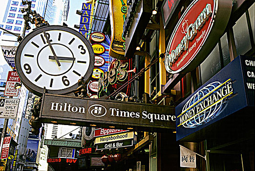 纽约,42街,西部,时代广场,特写,钟表,路标,建筑