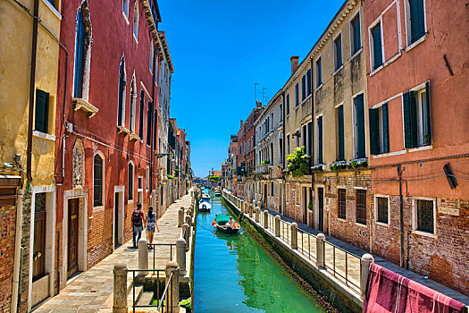 景色,运河,船,威尼斯,意大利