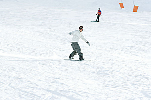 男青年,滑雪板,滑雪坡,全身,滑雪,背景