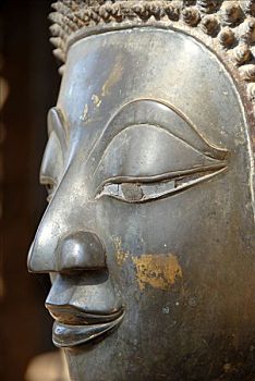 脸,青铜,佛像,庙宇,博物馆,艺术,古旧,万象,老挝