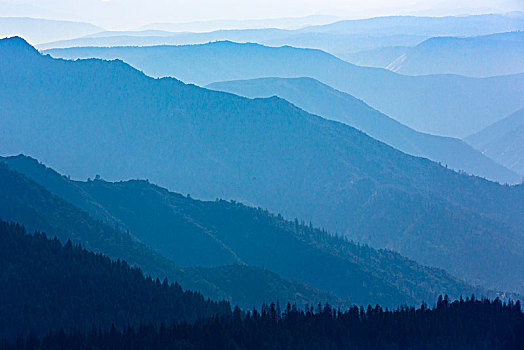 蓝色,剪影,山,优胜美地山谷,优胜美地国家公园,加利福尼亚,美国