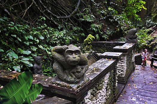 石刻,猴子,树林,巴厘岛,印度尼西亚,东南亚