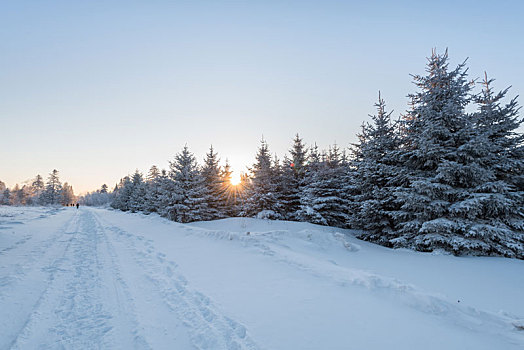 冬季长白山的雪地和雾凇