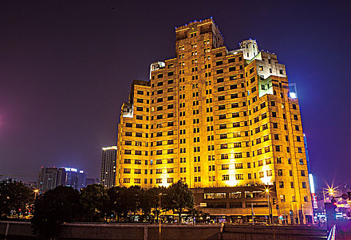 上海,外滩,上海大厦,历史建筑,老建筑,城市,现代城市,夜景,灯光,彩图,横图,室外,无人,特写