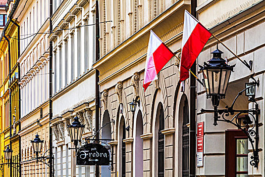 波兰,旗,飘扬,城镇,办公室,市场,弗罗茨瓦夫