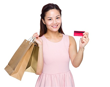 亚洲女性,购物袋,信用卡