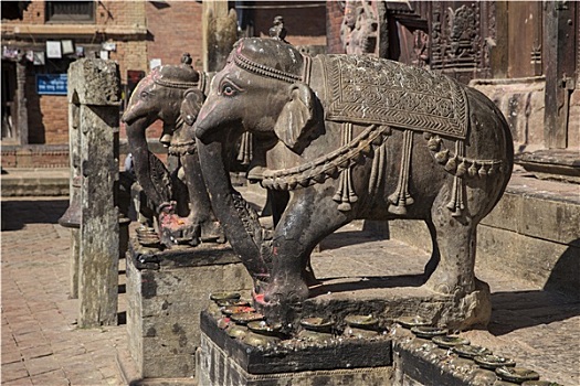 雕塑,大象,庙宇,加德满都山谷