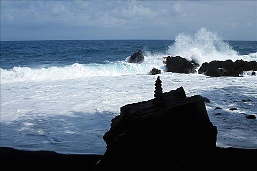 一堆,平衡,石头,海滩,夏威夷,美国