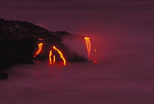 夏威夷,夏威夷大岛,基拉韦厄火山,熔岩流,海洋