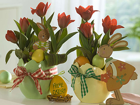 郁金香属,木质,兔子,复活节彩蛋,复活节,广口容器