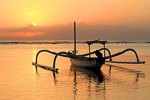 渔船,海滩,日出,沙努尔,巴厘岛,印度尼西亚,亚洲