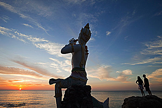 泰国,苏梅岛,海滩,笛子,美人鱼,雕塑