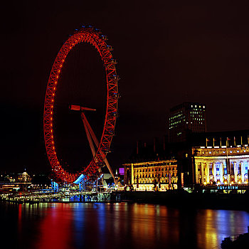 英格兰,伦敦,伦敦南岸,伦敦眼,夜晚,1999年,站立,高,制作,摩天轮,世界