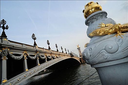 亚历山大三世,桥,巴黎,法国,倾斜,特写