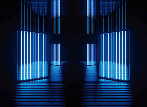 蓝色灯光科技感装饰屏风抽象建筑灯光