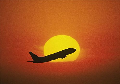 波音737,喷气客机,起飞,日落,剪影
