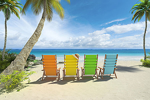 彩色,椅子,海滩