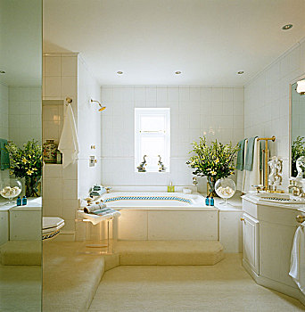 80年代风格,浴室,装饰,镜子,镀金,水龙头,配饰,波浪式浴盆,桌面摆饰