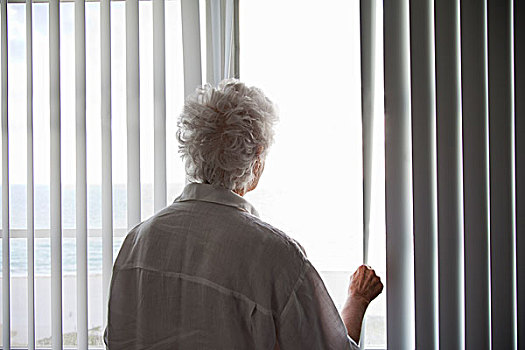 老年,女人,向外看,窗