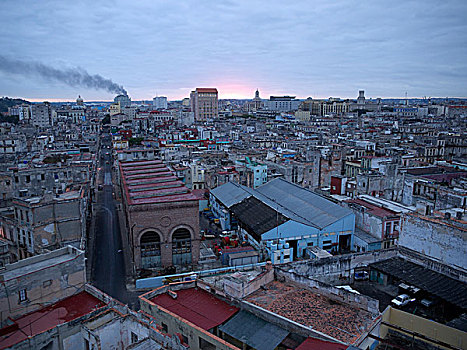 全景,风景,老,城镇,早晨,黎明,哈瓦那,古巴,拉丁美洲