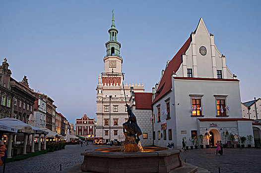 城镇,海王星,喷泉,市场,波兹南,大波兰区,波兰,欧洲
