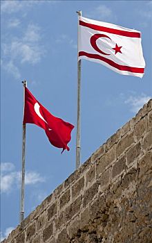 旗帜,北方,塞浦路斯,土耳其,凯里尼亚,城堡,欧洲