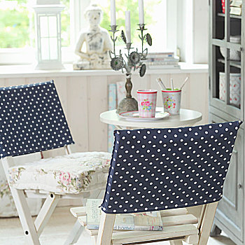 深蓝,松,白色,圆点花纹,两个,木质,折叠椅