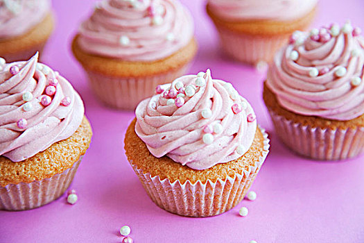 杯形蛋糕,装饰,粉色,奶油,糖,球