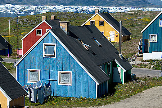 格陵兰,彩色,屋舍,城镇,线条,港口