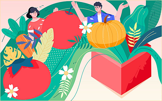 秋天人物收獲柿子海報(bào)秋季果園農(nóng)場(chǎng)果實(shí)插畫(huà)