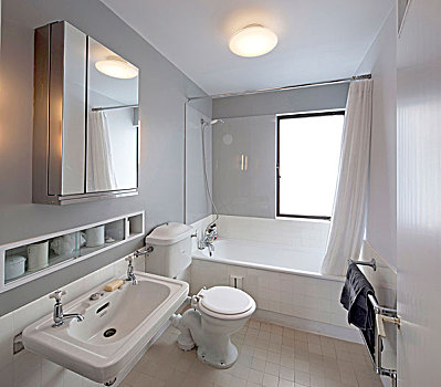 白色,浴室,公寓,一个,伦敦