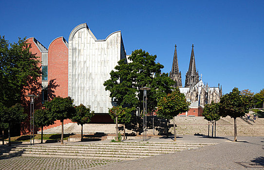 博物馆,科隆大教堂,后面,科隆,北莱茵威斯特伐利亚,德国,欧洲