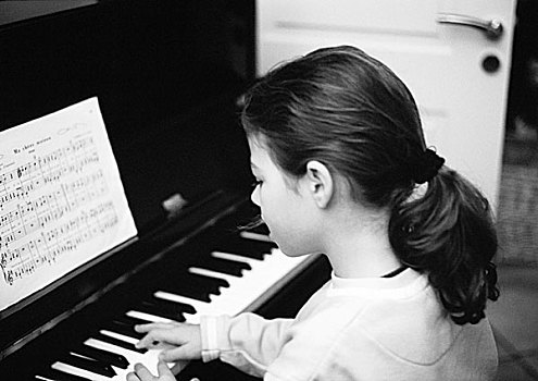女孩,演奏,钢琴,侧面视角