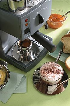图像,构图,机器,浓咖啡,卡布奇诺,奶油蛋卷