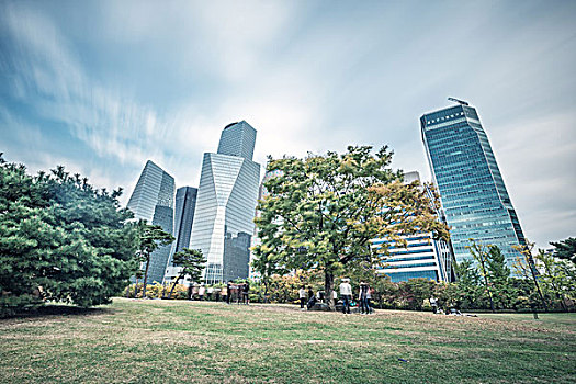 现代办公室,建筑,首尔,云,天空
